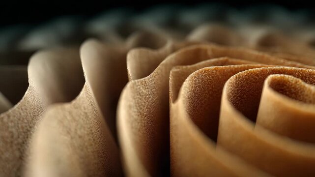 Close-up of Textured Corrugated Cardboard Surface, Detailed Macro Shot of Paper Material for Industrial and Packaging Backgrounds.
