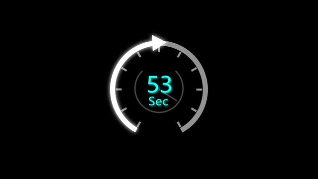 53 Sec clock icon animation. 53 Second animation on black background and creating a stunning 4k animation.