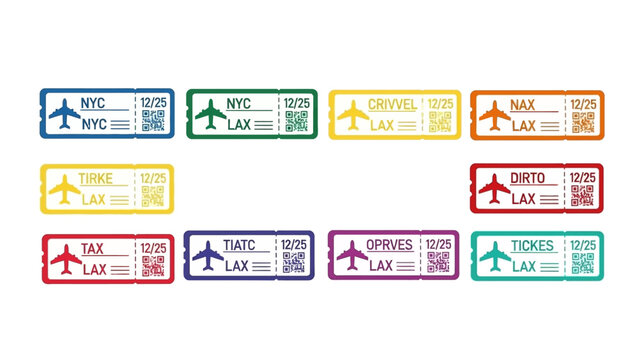 Collection of Airplane Boarding Pass Tickets with QR Codes and Dates
