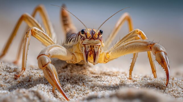 Fierce Antlion Larva Lying in Wait in Its Sandy Trap A Close-Up Macro Shot of an Ambush Predator