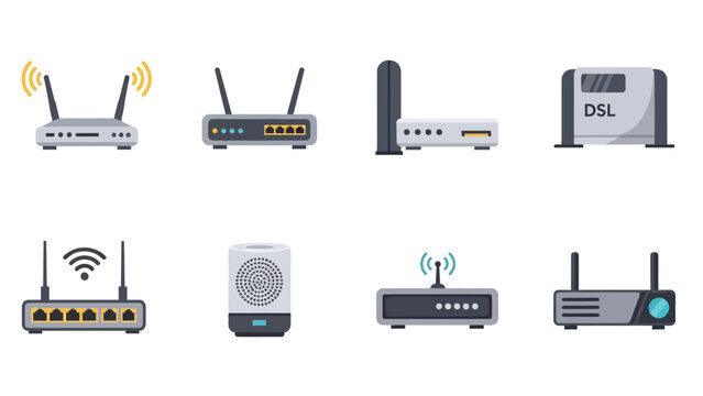 Collection of modern internet routers and modems, wireless and DSL devices