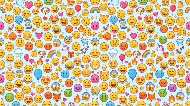 Extensive Emoji Pattern Background with Diverse Emoticons, Animals, and Lifestyle Icons