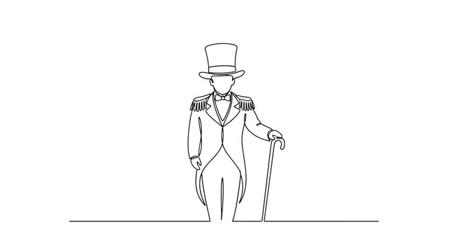 Circus Ringmaster Gentleman Top Hat Cane Tuxedo Minimalist Line Art