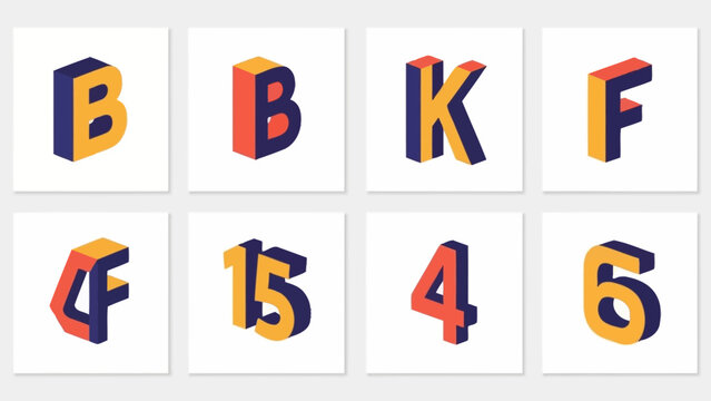 Isometric 3D Letters and Numbers: B, K, F, 4, 15, 6