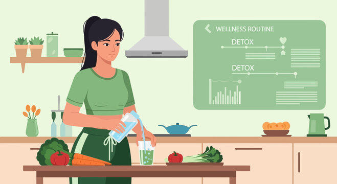 Woman preparing healthy food in a modern kitchen.