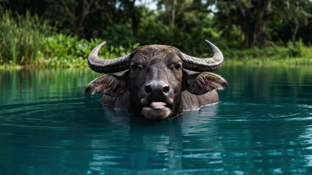 Carabao in Blue A Water Buffalos Aquatic Escape.