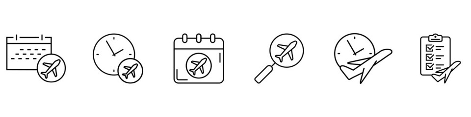 Departure date icon vector set. Departure time Illustration sign collection. Flight schedule symbol or logo. © Denys