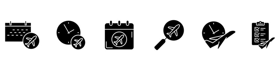 Departure date icon vector set. Departure time Illustration sign collection. Flight schedule symbol or logo. © Denys