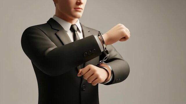 Businessman in suit with handcuffs conceptual image
