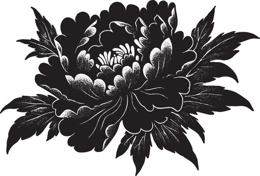 Peony flower, tattoo stencil design, vector illustration