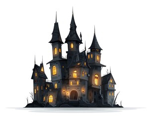 Obraz premium Spooky Halloween Haunted House with Mysterious Glow at Night