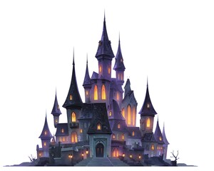 Obraz premium Mysterious Gothic Castle with Spires and Illuminated Windows