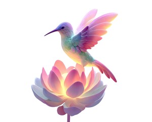 Fototapeta premium Ethereal Hummingbird Fluttering Above Delicate Lotus Flower