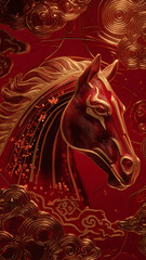 Naklejka premium Molten Red Glass Horse in Fluid Motion / 流体的な動きを持つ溶けた赤いガラスの馬