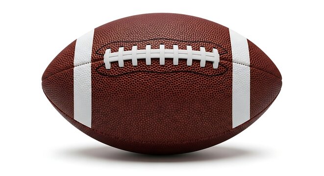American football on white background with laces and panels