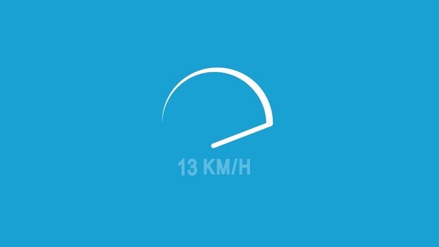 An abstract speedometer illustration showing 13 km/h on a blue background. A digital speed indicator that measures speed in kilometers per hour.