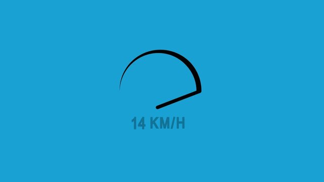 An abstract speedometer illustration showing 14 km/h on a blue background. A digital speed indicator that measures speed in kilometers per hour.