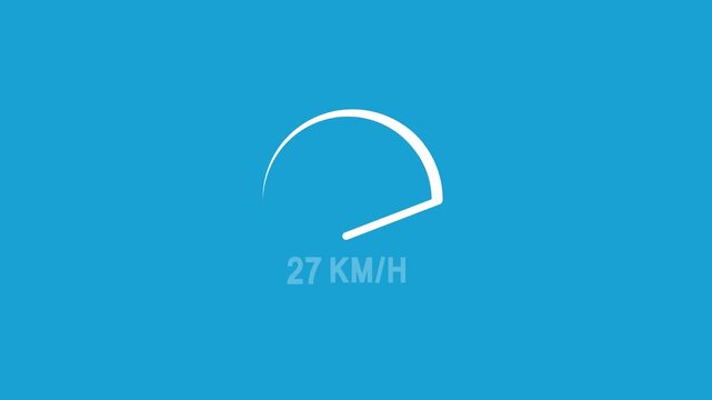 An abstract speedometer illustration showing 27 km/h on a blue background. A digital speed indicator that measures speed in kilometers per hour.