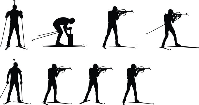 Black silhouette collection of construction workers builders welders electricians and technicians with tools isolated on a white background for industrial design.