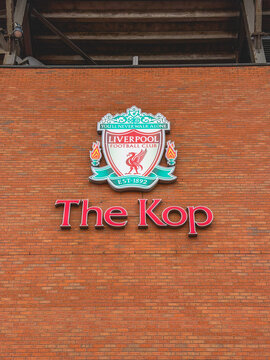 Outside the Liverpool Football Stadium at Anfield. Liverpool, UK.
