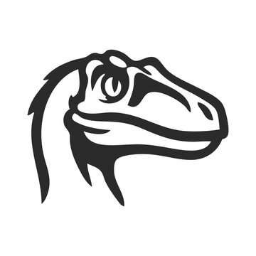 Logotipo con dibujo sencillo con l&iacute;neas de la cabeza de un dinosaurio tipo velociraptor 