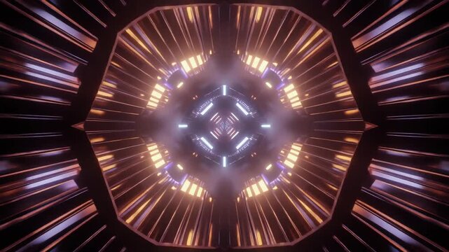 Navigating an infinite digital tunnel, glowing lights illuminate a path towards an unknown destination, symbolizing progression and future exploration.