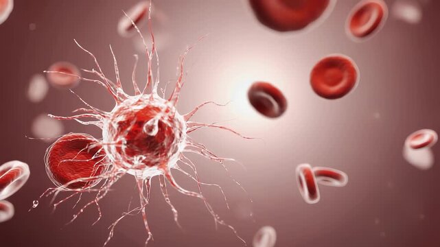 Red blood cells flowing rapidly while immune cells chase pathogens creating dynamic motion in bloodstream environment. Circulatory defense concept
