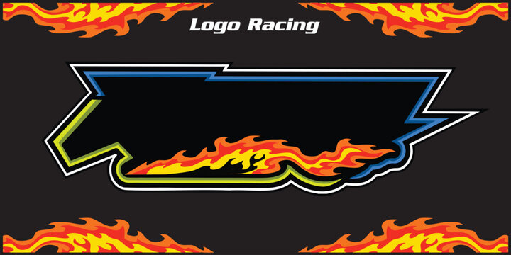 Outline and painted racing logo. Isolated in black background, for t-shirt design, ness purposes.