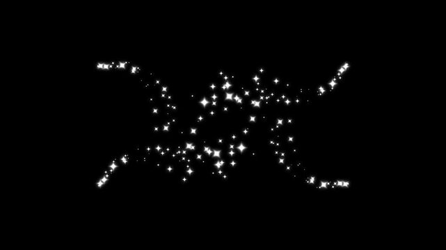 Glittering star line and twinkle magic dust animation, glitter sparkle shine stars trail burst animation on black screen, white glow shine particles effect magic dust glow sparkle animation. 4k video