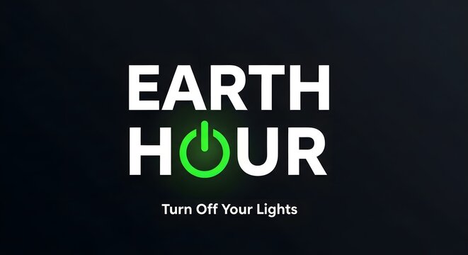 Earth hour logo with green power button symbol on black background