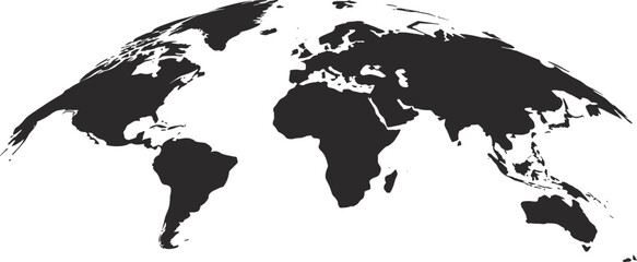 Curved world map silhouette with continents, global earth perspective illustration isolated on white background, international geography design for travel, business, education and infographic use © MD MIJANUR