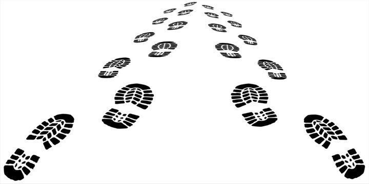 footprint shoe sole tracking path on transparent background, shoe footprint path vector illustration