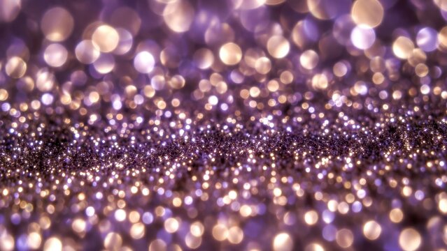 Purple and gold glitter particles shimmering on reflective surface