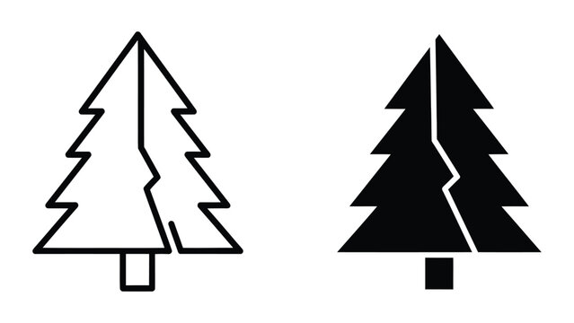 Black and white pine tree vector illustration, flat design