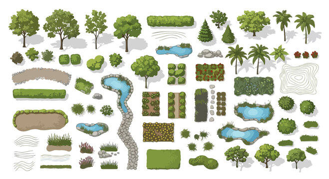 Top View Landscape Design Elements Set for Architecture Plans