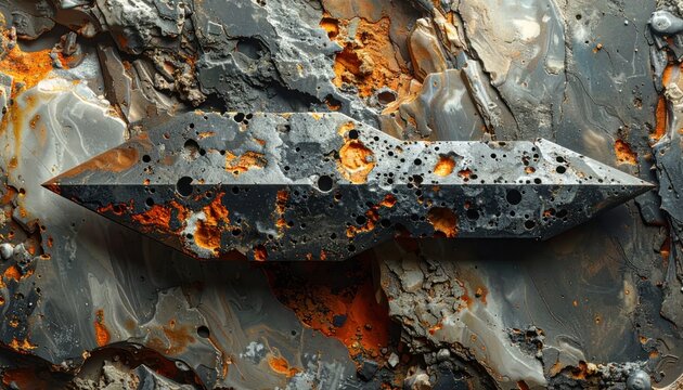 Ancient Stone Arrowhead on Rocky Surface.