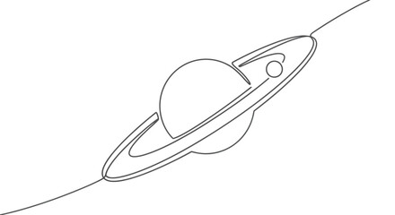 Abstract Saturn Planet with Ring and Moon Line Art © Azizi