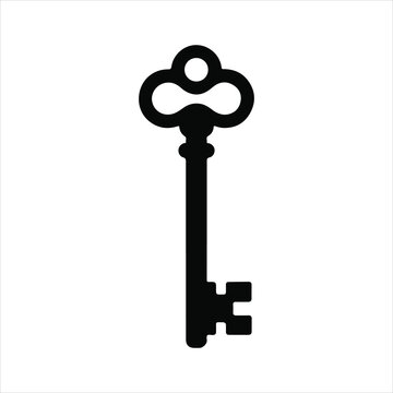 Antique Skeleton Key Silhouette for Vintage Logo Design.