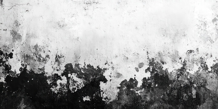 peeling white paint on weathered concrete wall reveals cracked abstract texture in gritty monochrome urban decay