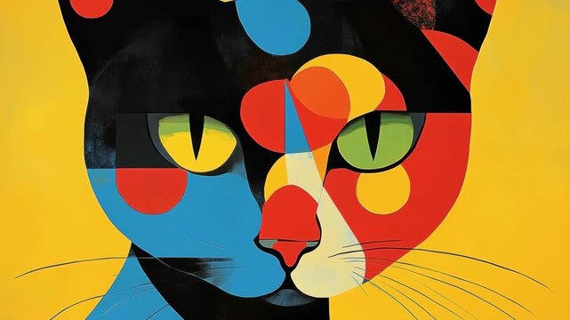 Colorful cat animation with geometric patterns showcasing artistic symmetry and motion