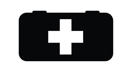 Fototapeta premium A simple monochrome illustration depicts a first aid kit with a prominent white cross symbol