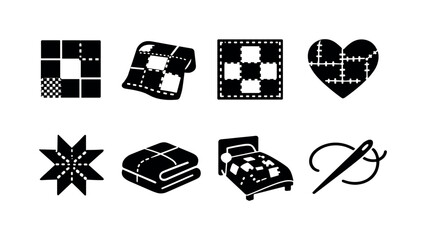 Patchwork Quilt. Filled icon set of Patchwork Quilt: quilt square pattern, patchwork blanket, quilt with