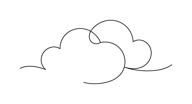 "Drifting Clouds". Minimalistic one-line drawing two overlapping cloud shapes connected in one smooth contour,