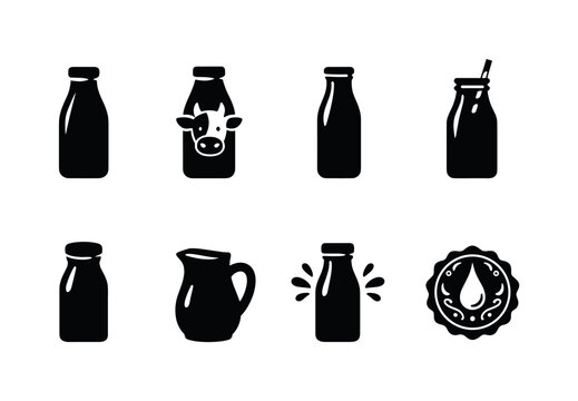 Farm fresh milk contour drawing. Filled icon set of Farm fresh milk contour drawing: old fashioned milk bottle