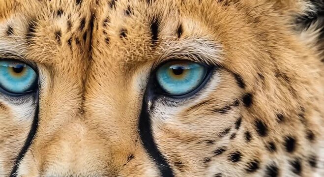 cheetah eyes close-up portrait with golden fur and blue gaze
