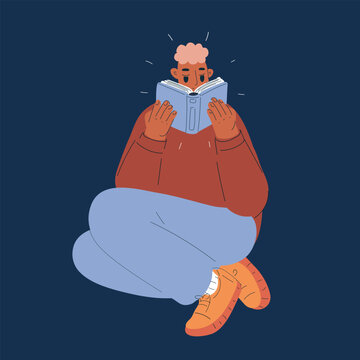 Vector illustration of man reading a book, concept of learning, knowledge and intellectual curiosity