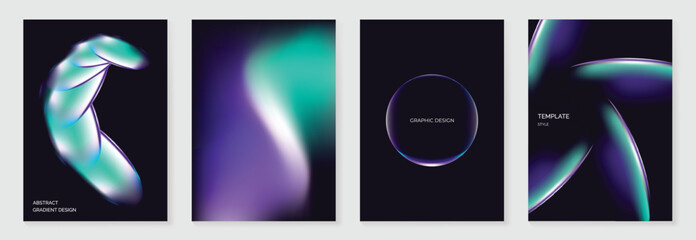 Obraz premium Abstract gradient neon liquid shapes vector background with purple and green holographic glow. Modern futuristic fluid design for poster banner cover social media and digital artwork.