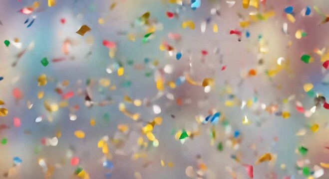 Colorful confetti burst over blurred party backdrop
