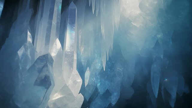 Crystal formations shine brightly within a mystical cave environment.