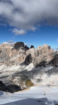 Rocky Dolomite Peaks Viewed from Near Rifugio Luigi Gorza &ndash; 4K Vertical